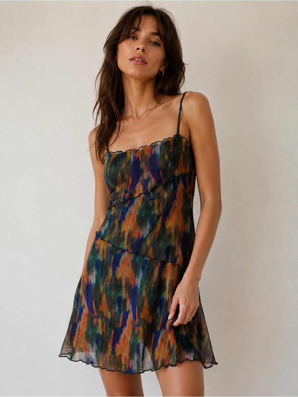 Urban Outfitters Moxie Multi Mesh Mini Slip Dress | Size Small